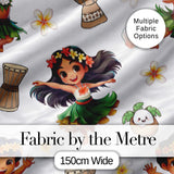 Island Girl Hula Dance Tropical Cute Cartoon Seamless Pattern Kids Fabric Digital Print Fabric by the Metre UK Sewing Quilting Textile