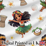 Island Girl Hula Dance Tropical Cute Cartoon Seamless Pattern Kids Fabric Digital Print Fabric by the Metre UK Sewing Quilting Textile