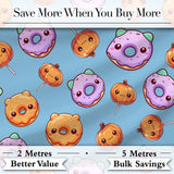 Kawaii Donuts Candy Blue Background Cute Sweet Seamless Pattern Style Digital Print Fabric by the Metre UK Sewing Quilting Textile