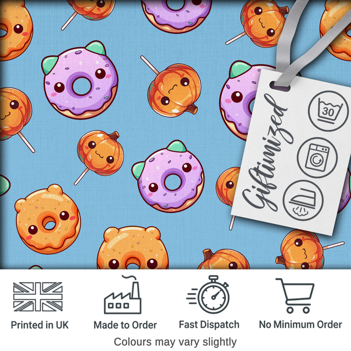 Kawaii Donuts Candy Blue Background Cute Sweet Seamless Pattern Style Digital Print Fabric by the Metre UK Sewing Quilting Textile