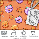 Cute Kawaii Donut Pumpkin Lollipop Pattern Orange Background Digital Print Fabric by the Metre UK Sewing Quilting Textile