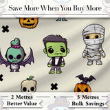 Cute Kawaii Halloween Mummy Bat Pumpkin Character Pattern Digital Print Fabric by the Metre UK Sewing Quilting Textile
