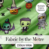 Cute Halloween Characters  Mummy Frankenstein Bat Green Background Seamless  Digital Print Fabric by the Metre UK Sewing Quilting Textile