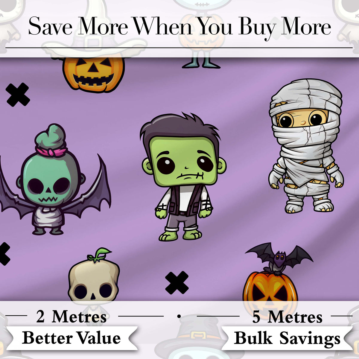 Cute Halloween Characters  Mummy Frankenstein Bat Purple Background Seamless  Digital Print Fabric by the Metre UK Sewing Quilting Textile