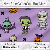 Cute Halloween Characters  Mummy Frankenstein Bat Purple Background Seamless  Digital Print Fabric by the Metre UK Sewing Quilting Textile