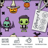 Cute Halloween Characters  Mummy Frankenstein Bat Purple Background Seamless  Digital Print Fabric by the Metre UK Sewing Quilting Textile