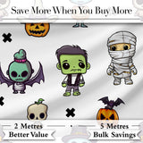 Cute Halloween Frankenstein Mummy Pumpkin Character Seamless Pattern Digital Print Fabric by the Metre UK Sewing Quilting Textile