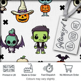 Cute Halloween Frankenstein Mummy Pumpkin Character Seamless Pattern Digital Print Fabric by the Metre UK Sewing Quilting Textile