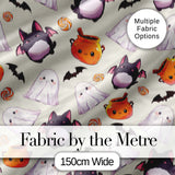 Cute Kawaii Ghost Bat Candy Pumpkin Seamless Pattern Cream Background Digital Print Fabric by the Metre UK Sewing Quilting Textile
