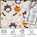 Cute Kawaii Ghost Bat Candy Pumpkin Seamless Pattern Cream Background Digital Print Fabric by the Metre UK Sewing Quilting Textile