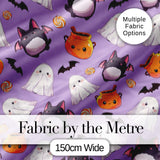 Cute Halloween Ghost Bat Candy Pumpkin Purple Background Seamless Pattern Digital Print Fabric by the Metre UK Sewing Quilting Textile