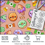 Cute Halloween Sweet Donut Ice Cream Candy Beige Background Seamless Pattern Digital Print Fabric by the Metre UK Sewing Quilting Textile