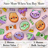 Cute Halloween Donut Candy Ice Cream Kawaii Seamless Pattern Blush Background Digital Print Fabric by the Metre UK Sewing Quilting Textile