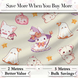Cute Halloween Bunny Witch  Teddy Pumpkin Seamless Pattern Cream Background Digital Print Fabric by the Metre UK Sewing Quilting Textile