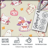 Cute Halloween Bunny Witch  Teddy Pumpkin Seamless Pattern Cream Background Digital Print Fabric by the Metre UK Sewing Quilting Textile