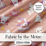Cute Halloween Bunny Witch  Teddy Pumpkin Seamless Pattern Peach Background Digital Print Fabric by the Metre UK Sewing Quilting Textile