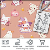 Cute Halloween Bunny Witch  Teddy Pumpkin Seamless Pattern Peach Background Digital Print Fabric by the Metre UK Sewing Quilting Textile