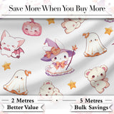 Cute Halloween Bunny Witch  Teddy Pumpkin Seamless Pattern White Background Digital Print Fabric by the Metre UK Sewing Quilting Textile