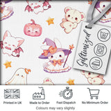 Cute Halloween Bunny Witch  Teddy Pumpkin Seamless Pattern White Background Digital Print Fabric by the Metre UK Sewing Quilting Textile