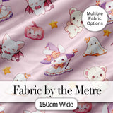 Cute Halloween Bunny Witch  Teddy Pumpkin Seamless Pattern Blush Background Digital Print Fabric by the Metre UK Sewing Quilting Textile