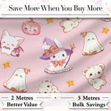 Cute Halloween Bunny Witch  Teddy Pumpkin Seamless Pattern Blush Background Digital Print Fabric by the Metre UK Sewing Quilting Textile