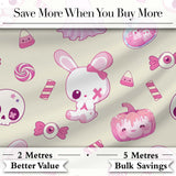 Cute Cute Halloween Bunny Candy Ghost Pumpkin Seamless Pattern Beige Background Digital Print Fabric by the Metre UK Sewing Quilting Textile