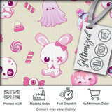 Cute Cute Halloween Bunny Candy Ghost Pumpkin Seamless Pattern Beige Background Digital Print Fabric by the Metre UK Sewing Quilting Textile