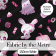 Kawaii Halloween Bunny Ghost Candy Pumpkin Seamless Pattern Black Background Digital Print Fabric by the Metre UK Sewing Quilting Textile