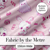 Kawaii Halloween Bunny Ghost Candy Pumpkin Seamless Pattern Blush Background Digital Print Fabric by the Metre UK Sewing Quilting Textile