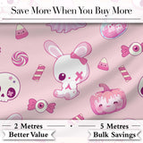 Kawaii Halloween Bunny Ghost Candy Pumpkin Seamless Pattern Blush Background Digital Print Fabric by the Metre UK Sewing Quilting Textile
