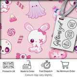 Kawaii Halloween Bunny Ghost Candy Pumpkin Seamless Pattern Blush Background Digital Print Fabric by the Metre UK Sewing Quilting Textile