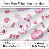 Kawaii Halloween Bunny Ghost Candy Pumpkin Seamless Pattern Grey Background Digital Print Fabric by the Metre UK Sewing Quilting Textile