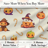 Cute Kawaii Halloween Pumpkin Witch Candy Seamless Pattern Cream Background Digital Print Fabric by the Metre UK Sewing Quilting Textile