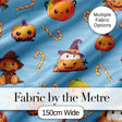 Cute Kawaii Halloween Pumpkin Witch Candy Seamless Pattern Blue Background Digital Print Fabric by the Metre UK Sewing Quilting Textile
