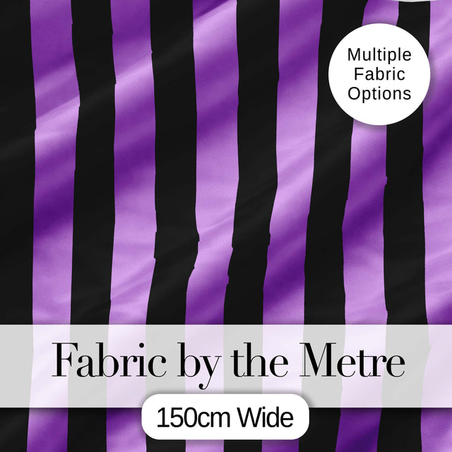 Bold Wavy Purple Black Halloween Stripe Seamless Pattern Digital Print Fabric by the Metre UK Sewing Quilting Textile