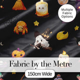 Cute Kawaii Halloween Witch Pumpkin Spider Seamless Pattern Dark Background Digital Print Fabric by the Metre UK Sewing Quilting Textile