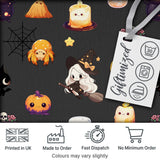 Cute Kawaii Halloween Witch Pumpkin Spider Seamless Pattern Dark Background Digital Print Fabric by the Metre UK Sewing Quilting Textile