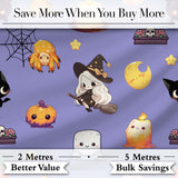 Cute Kawaii Halloween Witch Pumpkin Spider Seamless Pattern Purple Background Digital Print Fabric by the Metre UK Sewing Quilting Textile