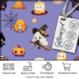 Cute Kawaii Halloween Witch Pumpkin Spider Seamless Pattern Purple Background Digital Print Fabric by the Metre UK Sewing Quilting Textile