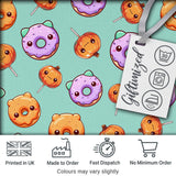 Cute Halloween Donuts Pumpkin Lollipop Seamless Pattern Teal Background Digital Print Fabric by the Metre UK Sewing Quilting Textile