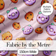 Cute Halloween Donuts Pumpkin Lollipop Seamless Pattern Soft Pink Background Digital Print Fabric by the Metre UK Sewing Quilting Textile