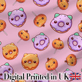 Cute Halloween Donuts Pumpkin Lollipop Seamless Pattern Blush Pink Background Digital Print Fabric by the Metre UK Sewing Quilting Textile