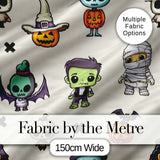 Halloween Character Zombie Mummy Bat Pumpkin Seamless Pattern Beige Background Digital Print Fabric by the Metre UK Sewing Quilting Textile