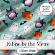 Cute Kawaii Halloween Ghost Bat Candy Pumpkin Seamless Pattern Mint Background Digital Print Fabric by the Metre UK Sewing Quilting Textile