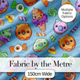 Cute Halloween Donuts Candy Eyeball Ice Cream Seamless Pattern Blue Background Digital Print Fabric by the Metre UK Sewing Quilting Textile