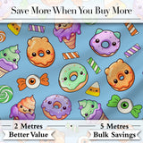 Cute Halloween Donuts Candy Eyeball Ice Cream Seamless Pattern Blue Background Digital Print Fabric by the Metre UK Sewing Quilting Textile