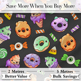 Halloween Donuts Candy Eyeball Ice Cream Seamless Pattern Dark Grey Background Digital Print Fabric by the Metre UK Sewing Quilting Textile