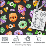Halloween Donuts Candy Eyeball Ice Cream Seamless Pattern Dark Grey Background Digital Print Fabric by the Metre UK Sewing Quilting Textile