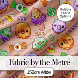 Cute Halloween Donuts Candy Eyeball Ice Cream Seamless Pattern Beige Background Digital Print Fabric by the Metre UK Sewing Quilting Textile