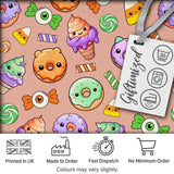 Cute Halloween Donuts Candy Eyeball Ice Cream Seamless Pattern Beige Background Digital Print Fabric by the Metre UK Sewing Quilting Textile